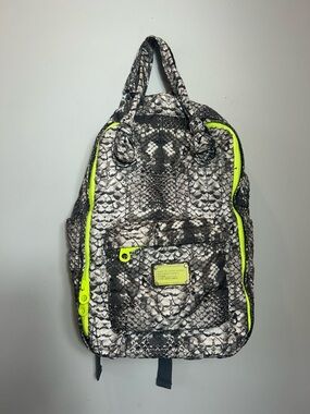 Marc Jacobs Black & Neon Yellow Green Snake-Print Backpack